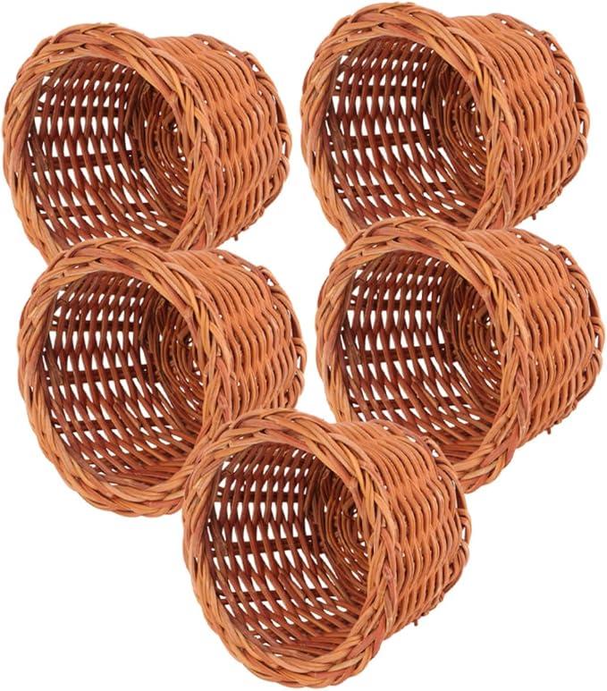 5Pcs Mini Woven Rattan Doll House Accessories Small Wicker Basket Set for Kids Imaginative Play Room Decor Photo Decoration 3.14 Inch