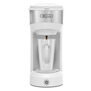 BELLA Dual Brew Single Serve Coffee Maker, Brews both Kcup and Ground Coffee, Large 14oz Capacity, Easy One Touch, Auto Shutoff, White