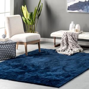 nuLOOM 3' x 5' Cozy Plush SuperiorWash Area Rug, Machine Washable, Non-Slip, Soft Fluffy Shag Carpet for Living Room Bedroom Kids Room Nursery Home Decor, Loni Navy
