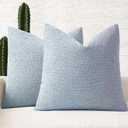 MIULEE 20x20 Inch Decorative Pillow Covers for Couch Bed Set of 2 Textured Boucle Neutral Throw Pillows Light Blue Accent Solid Cushion Pillowcase Cozy Soft Chair Sofa Livingroom Home Decor