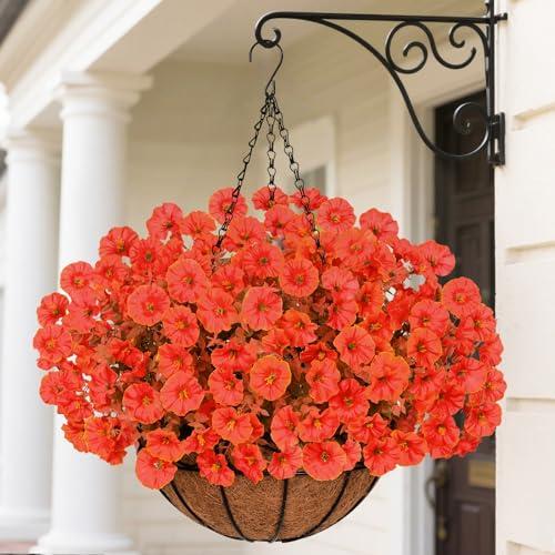 Yastouay Artificial Fall Hanging Baskets for Outdoors, Fake Hanging Plants Faux Petunias Flowers, Realistic UV Resistant Fall Flowers for Outdoors Porch Garden Patio Decor