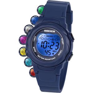 SOCICO Kids Digital Watches for Girls Boys, 5ATM Waterproof, 7 Color Lights Waterproof Watches for Kid with Alarm Stopwatch, Soft Band Wrist Watch Christmas Gifts for Kids Ages 5-12 (Blue)