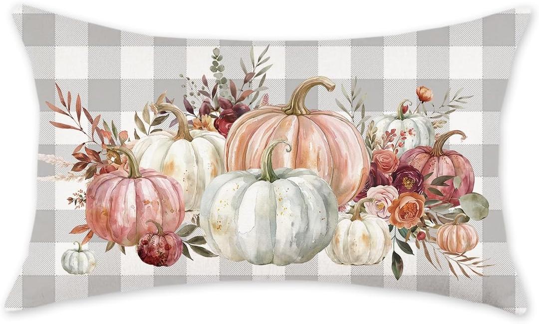 ONWAY Fall Buffalo Plaid Pumpkin Pillow Cover 12x20 Autumn Decorative Throw Cushion Case for Couch Sofa Farmhouse Decor Thanksgiving Pillowcase for Home Decorations