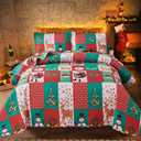 Christmas Bedding Set King Size Quilt Bedspread - Rustic Plaid Patchwork Lodge Cabin Home Decor - Holiday Xmas Lightweight Reversible Coverlet (King(Quilt 108"*96"), Christmas Tree Snowman)