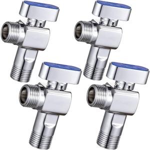 4-Pack SUBMARINE 1/4 Turn Brass Angle Stop Valve Body & Core Control hot and cold water without leakage, 1/2'' Inlet and 1/2'' Outlet Caliber with 3/8'' Adapter for Kitchen and Bathroom