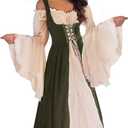 Renaissance Dress Women Irish Medieval Pirate Costume Ren Faire Dresses Halloween Costume (Large-X-Large, Olive)