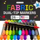 ARTISTRO 24 Dual-Tip Fabric Markers - Fabric Decorating Kit - Permanent for Clothes - No Bleed Pens for T-Shirts, Bags, Textile, Canvas, and More (Brush Tip and Fine Tip)