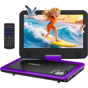 ieGeek Portable DVD Player 12.5", with 10.5" HD Swivel Screen, Car Travel DVD Players 5 Hrs Rechargeable Battery, Region-Free Video Player for Kids Elderly, Remote Control, Sync TV, USB&SD, Purple