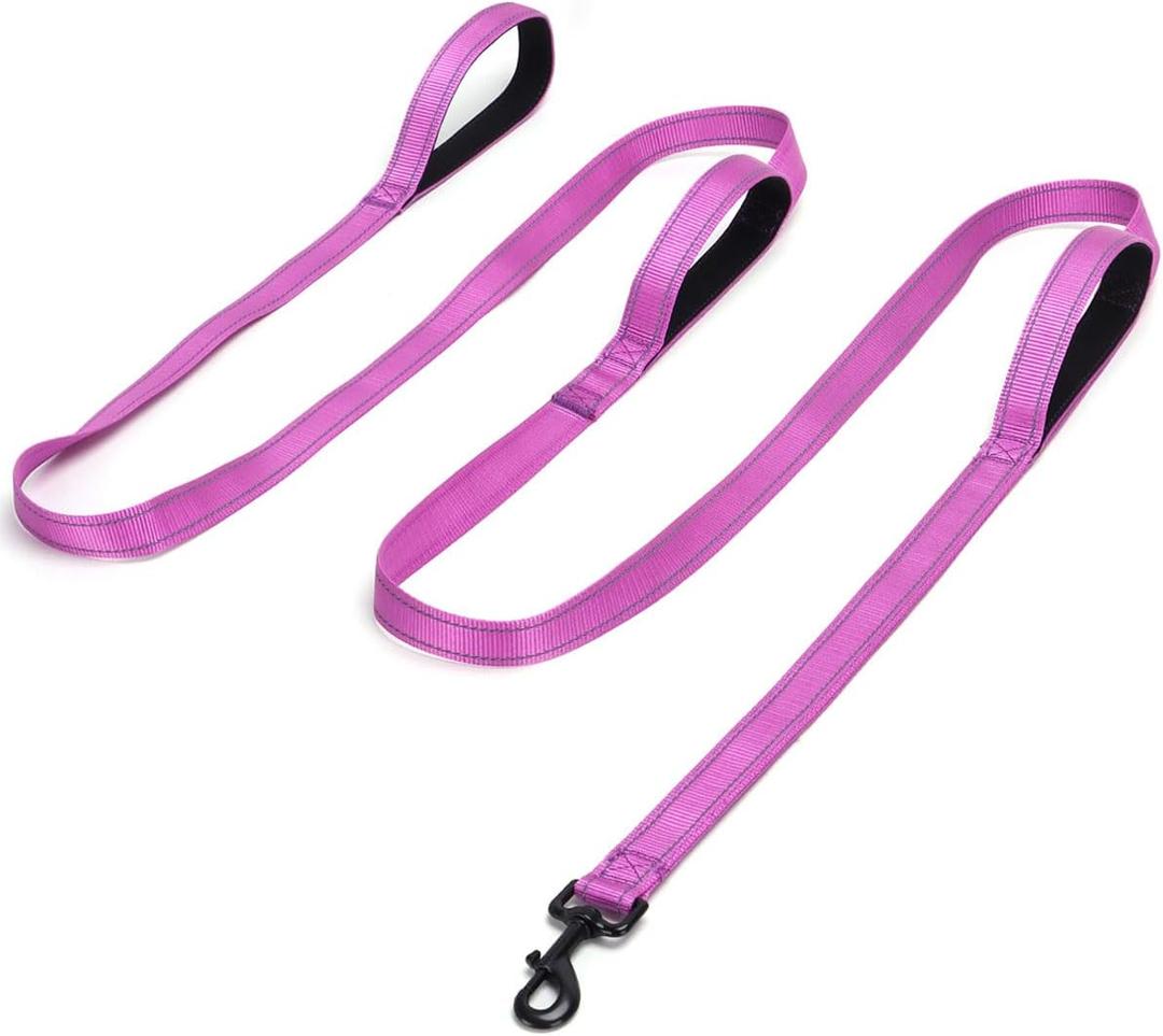 3 Handle Dog Leash, 10FT Triple Handle Dog Leash Heavy Duty with Reflective Stitching, Padded Traffic Handles for Training, Control & Safety- Purple