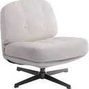 HollyHOME Modern 360°Swivel Accent Chair, Upholstered Comfy Reading Chair, Fabric Lazy Chair , Metal Frame Lounge Sofa Chair for Living Room, Bedroom, Balcony, Beige