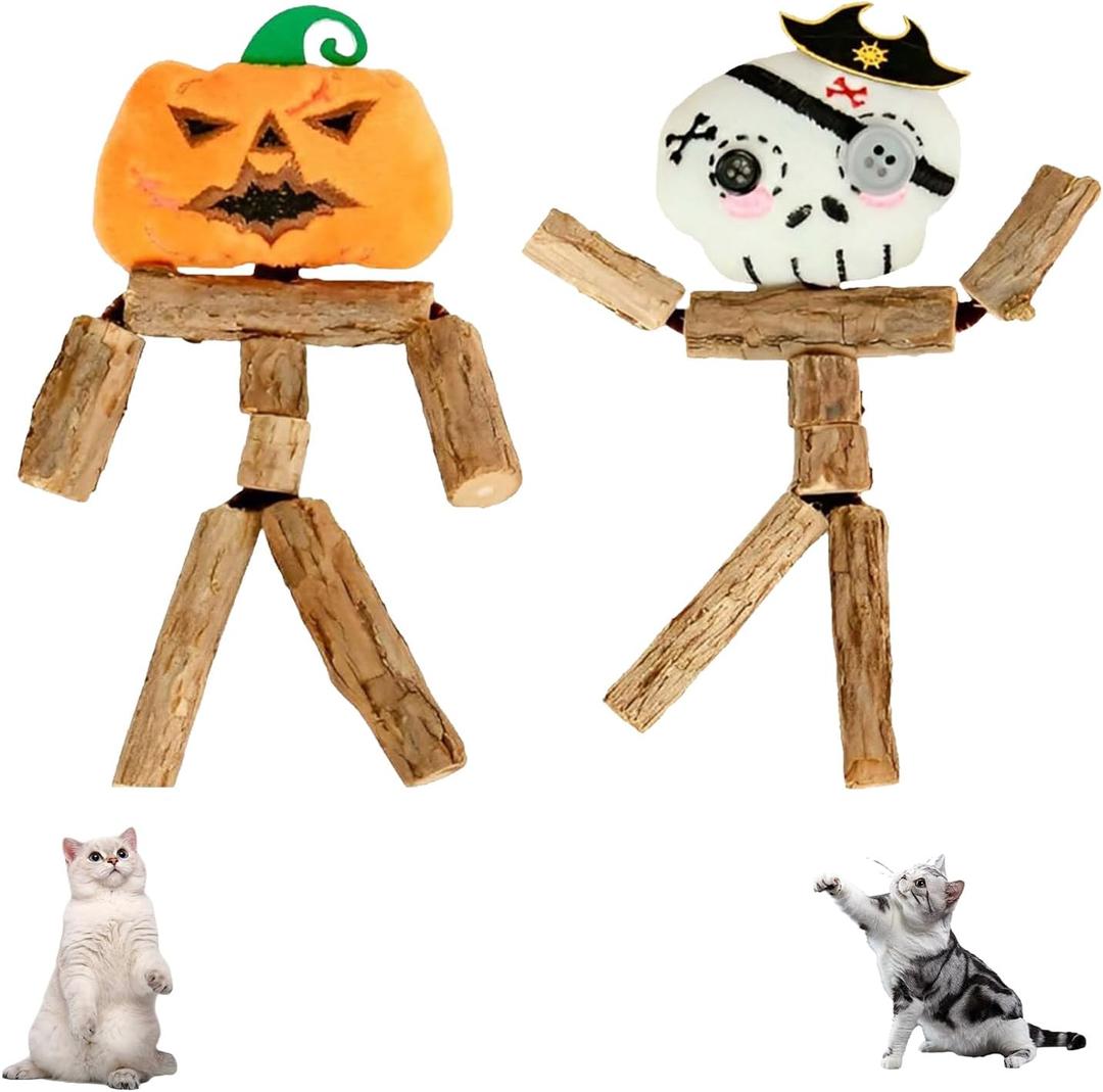 2-Pack Halloween Catnip Toys with Slivervine Sticks,Pumpkin Cat Toys for Indoor Cats Interactive Toys for Cats Teeth Cleaning Cat Chew Toys Kitten Toys