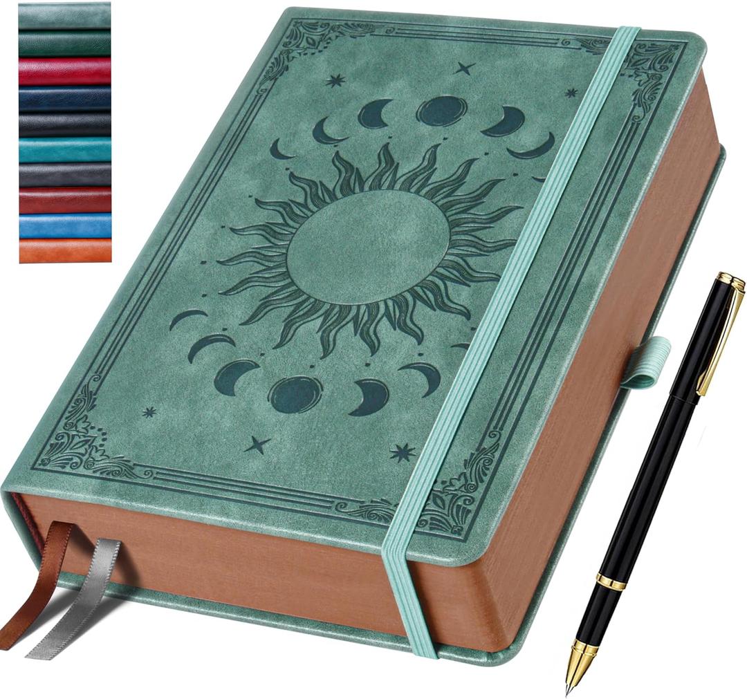 Journal for Men & Women, Daily for Classic Lined Writing, 360 Pages Hardcover Journaling Notebook with Pen, Vintage Sun & Moon Design, Premium Grey, A5 (5.9'' x 8.5'')
