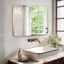 French Gold Mirror for Wall Decor, 43x32 Inch Brushed Brass Metal Framed Rectangle Wall Mirror for Bathroom Vanity, Living Room, Bedroom, Farmhouse, Hangs Vertically or Horizontally (40"L x 30"W, Brushed French Gold)