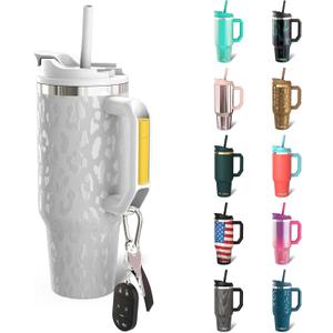 Frost Buddy Thicc Buddy - 40 oz Stainless Steel Vacuum Insulated Tumbler with Lid and Straw for Water - Travel Mug Cupholder Friendly - Gifts for Women Men Him Her (White Leopard)