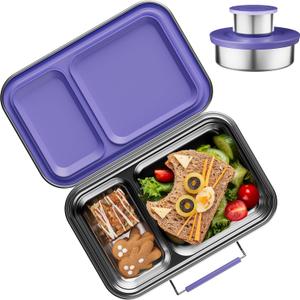 AOHEA Stainless Steel Lunch Box for Kids, Leak Proof Bento Lunch Box BPA Free 304 Stainless Steel Bento Box Stainless Bento Box with Containers for School and Office(Purple)