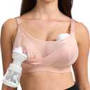 Momcozy Mesh Support Pumping Bra Hands Free Suitable for 36C-44G, Comfortable Plus Size Pumping and Nursing Bra in One (Oyster Pink)