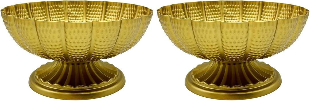 2 Pcs Gold Vases for Centerpieces, Vintage Compote Bowl Vases for Wedding Centerpieces, Small Gold Metal Pedestal Urn Vase for Party Event Home Office Decor (2)