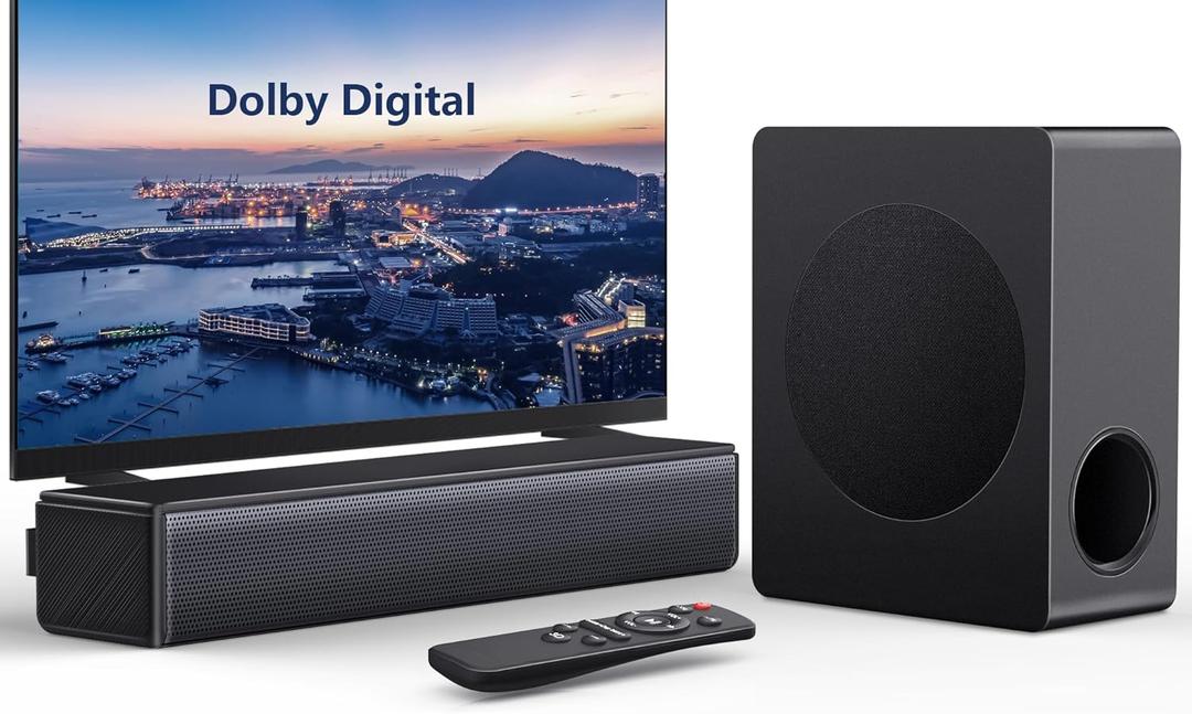 TV Speaker, 2.1 CH Soundbar with Subwoofer, 200W Dolby Digital Sound Bar for TV, Home Theater Audio System with HDMI eARC, Bluetooth, Remote Control, Surround Sound for Smart TV, Projector, Gaming