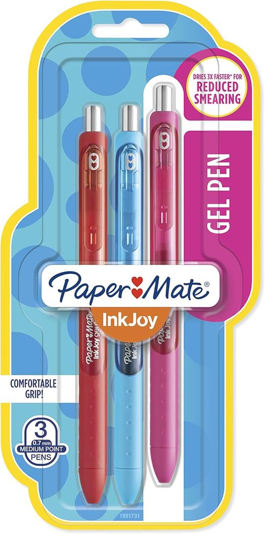 Paper Mate InkJoy Gel Pens, Medium Point, Assorted Colors, 3 Count