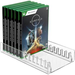 Video Game Storage Stand - Compatible with Xbox One & Series S/X Game Cases, Acrylic Organizer Display Holder Fits up to 12 Discs - Clear
