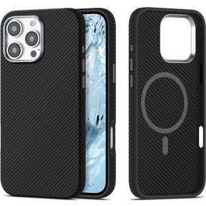 LOPIE Carbon Fiber Finish Designed for iPhone 16 Pro Max Case, Military-Grade Protection [Made from Triple Layer Selected Aramid Fiber, Not as Slim as Other Aramid Cases] Compatible Mag Safe - Black