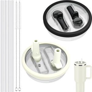 40 OZ Tumbler Lid for Stanley Quencher Protour Tumbler, 2 Pack Flip Straw Spill Proof Lid Replacement Straw Cover for 40oz Stanley Cup Accessories, Dual nozzle And Dishwasher Safe, High-End Anti-Fall