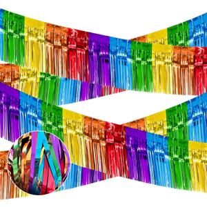 4 Packs Total 39 Ft Rainbow Parade Floats for Trailer Car, Colorful Foil Fringe Garland Tinsel Streamers Hanging Banner Table Skirts for Graduation Homecoming Holiday Birthday Pride Party Decor