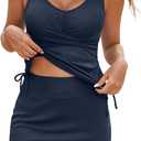 Aleumdr Women's Tankini Swimsuit Two Piece Tummy Control Bathing Suit Twist Front Swim Tank Top with Skirt (Medium, Navy Blue)