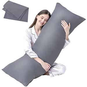 DOWNCOOL Luxury Full Body Pillow Insert with Fiber Cover - Ultra Soft Body Pillow for Sleeping - Breathable Long Bed Pillow Insert, 20"x54"(Grey, with Cover)