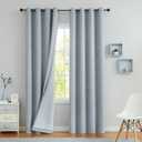Blue Solid Full Blackout Curtain Panel Heavy Linen Texture Window Treatment for Bedroom Noise Reducing Thermal Insulated Drapes 8 Grommets Top for Living Room with Liner, Chambray Blue, 50"x102"x2