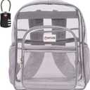 SHYLERO Clear Backpack Heavy Duty has TSA Lock, 2-WAY Zipper. PVC Transparent Backpack Is Extra Large - H18''xW14''xD8 - Light Gray
