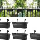 Dahey 5 Pcs Metal Iron Hanging Flower Pots for Railing Fence 15.7 Inch Hanging Bucket Pots Countryside Style Window Flower Plant Holder with Detachable Hooks for Garden Yard Home Decor, Black
