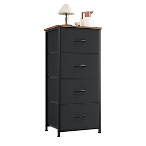 Tall Dresser for Bedroom, 4 Drawer Storage Organizer Chest of Drawers with Removable Fabric Bins for Living Room Closet Bedside Nursery Laundry Entryway Hallway, Black