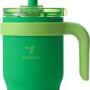 REDUCE 14 Oz Coldee Kids Tumbler with Lid and Straw - Coldee Insulated Travel Mug - Spill-Proof, Sweatproof Stainless Steel, BPA-Free - Includes Handle, Reusable Silicone Straw - Clover Green