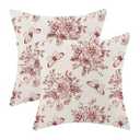 Chinoiserie Wine Red Floral Pillow Covers 16x16 Set of 2, Chinoiserie Print Outdoor Decorative Vintage Wine Red Flower Throw Pillows Butterfly Flower Couch Cushion Case for Chair Sofa Bedroom