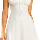 EYNMIN Summer Mini Dress Sleeveless Lace Sweetheart Neckline A Line Graduation Dresses for Women 2025 Short Sundress (White), XS