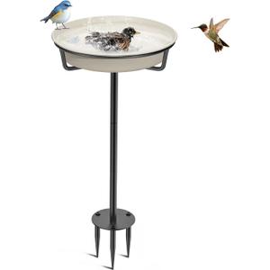 Bird Baths for Outdoors, Detachable Birdbaths for The Garden Clearance, Heavy Duty Freestanding Bird Baths, Bird Bath Bowl Spa & Birdfeeder with Metal Stake Stand (White)
