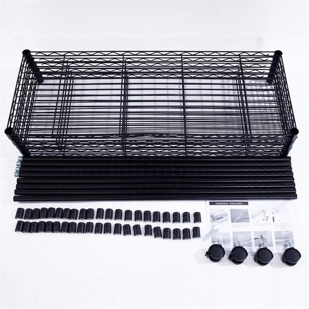 5-Layer Plastic Coated Iron Shelf with 1.5" Nylon Wheels 165 * 90 * 35 Black
