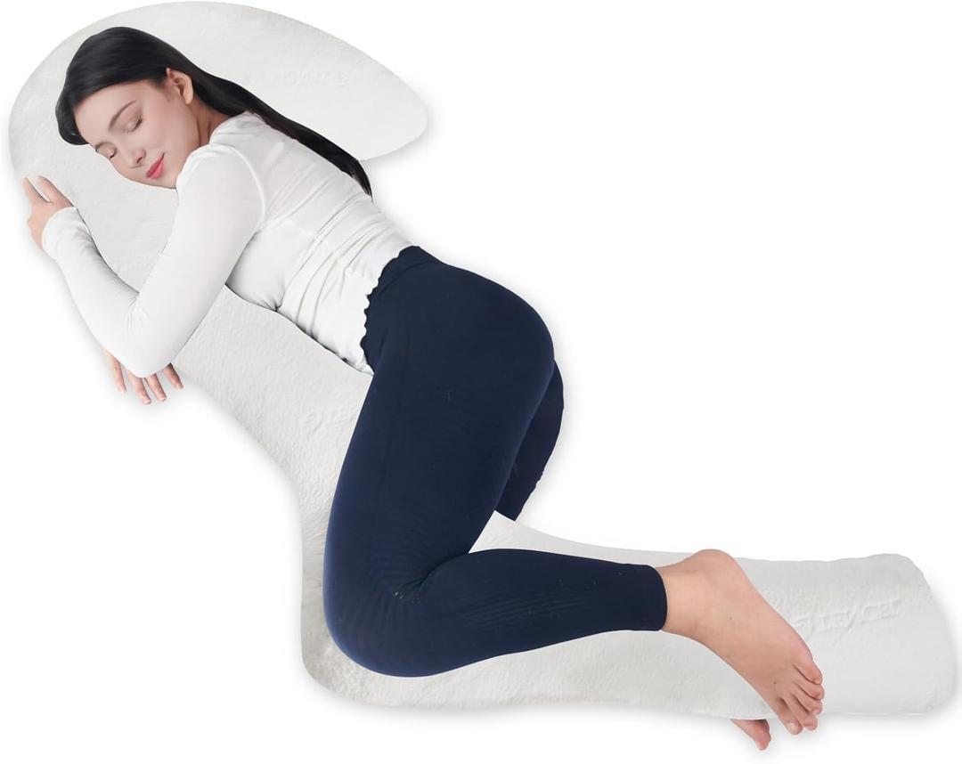 EKEPE Body Pillow with Cover, 68 Inches Memory Foam Full Body Pillow for Side Sleeper, Long Pregnancy Pillow with Contour Support for Back, Knee, Leg Relief - Medium White