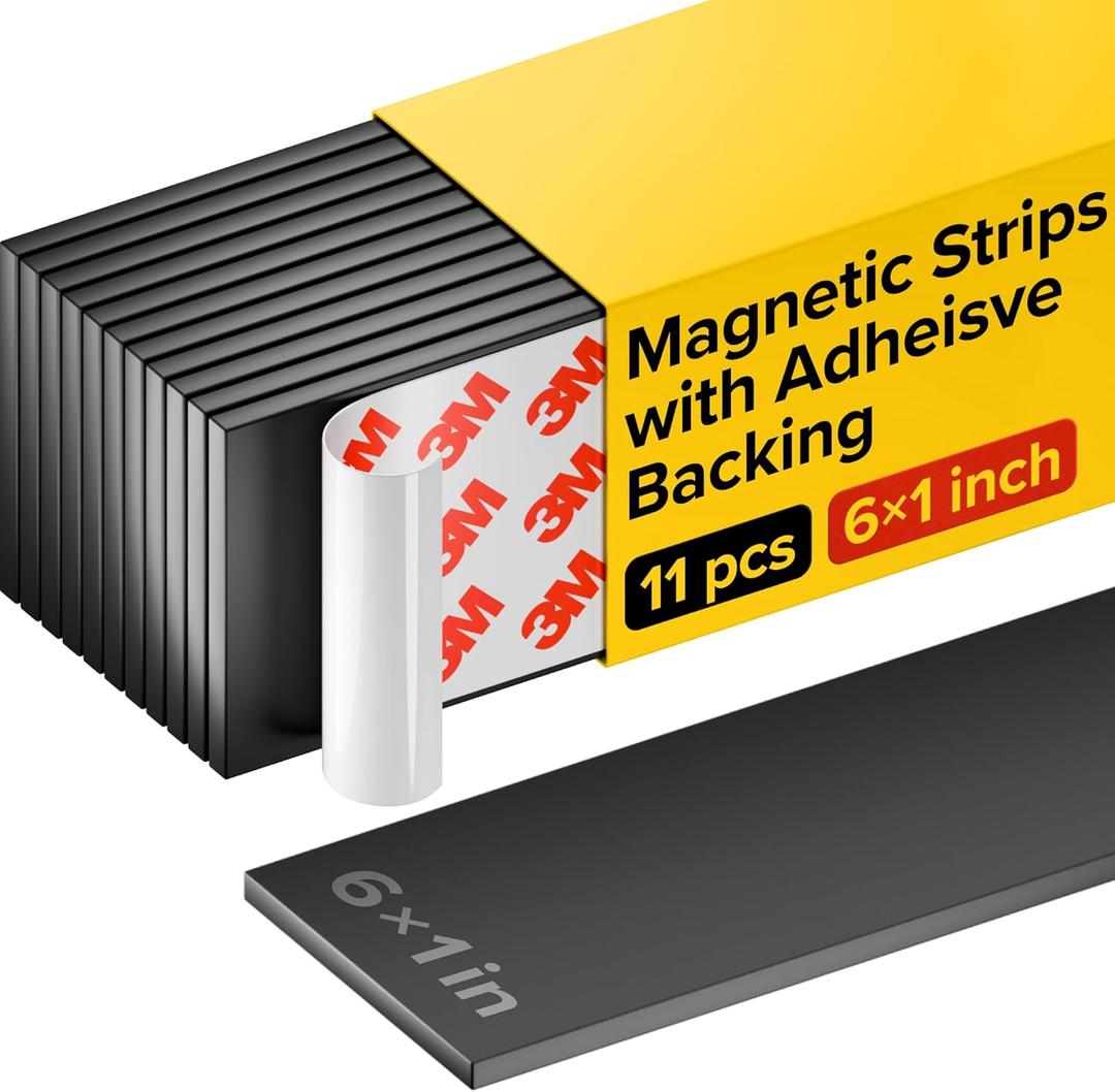 Magnetic Strips with Adhesive Backing - Magnetic Tape for Crafts - Tool and Knife Magnet Strips for Kitchen, Garage and Garden - Adhesive Magnetic Tool Holder Strip for Wall (11 Pieces, 6" x 1")