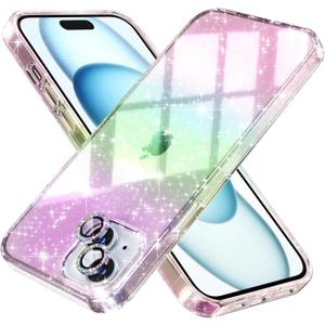 Choiche Compatible for iPhone 15 Plus Case Women Phone Case, Cute Bling Sparkly, Military Grade Drop Protection, 2 Diamond Camera Lens Covers, 2 Tempered Glass Protectors, 6.7 inch (Glitter Colorful)
