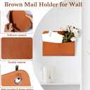 Wall Mount Brown PU Leather Letter Holder PU Leather Mail Holder Vintage Wall File Organizer 2 Ring Binder Hanging File Holder for Office Home Decor Storage Letter Postcards Bill Flowers
