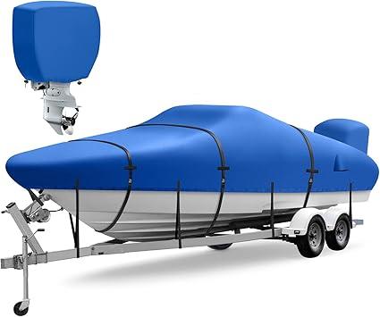 Boat Cover 16-18.5 ft, Upgraded 1800D Boat Cover, 6000Pa Waterproof Heavy Duty Boat Covers with Motor Cover Fits BassBoat, V-Hull Tri-Hull Boat, Runabout Bowrider, 16' 17' 18' 18.5', Black