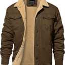EKLENTSON Men's Winter Jacket Thick Thermal Cotton Warm Fleece Lined Coat Trucker Lapel Work Cargo Jackets for Men (Medium, Coffee)