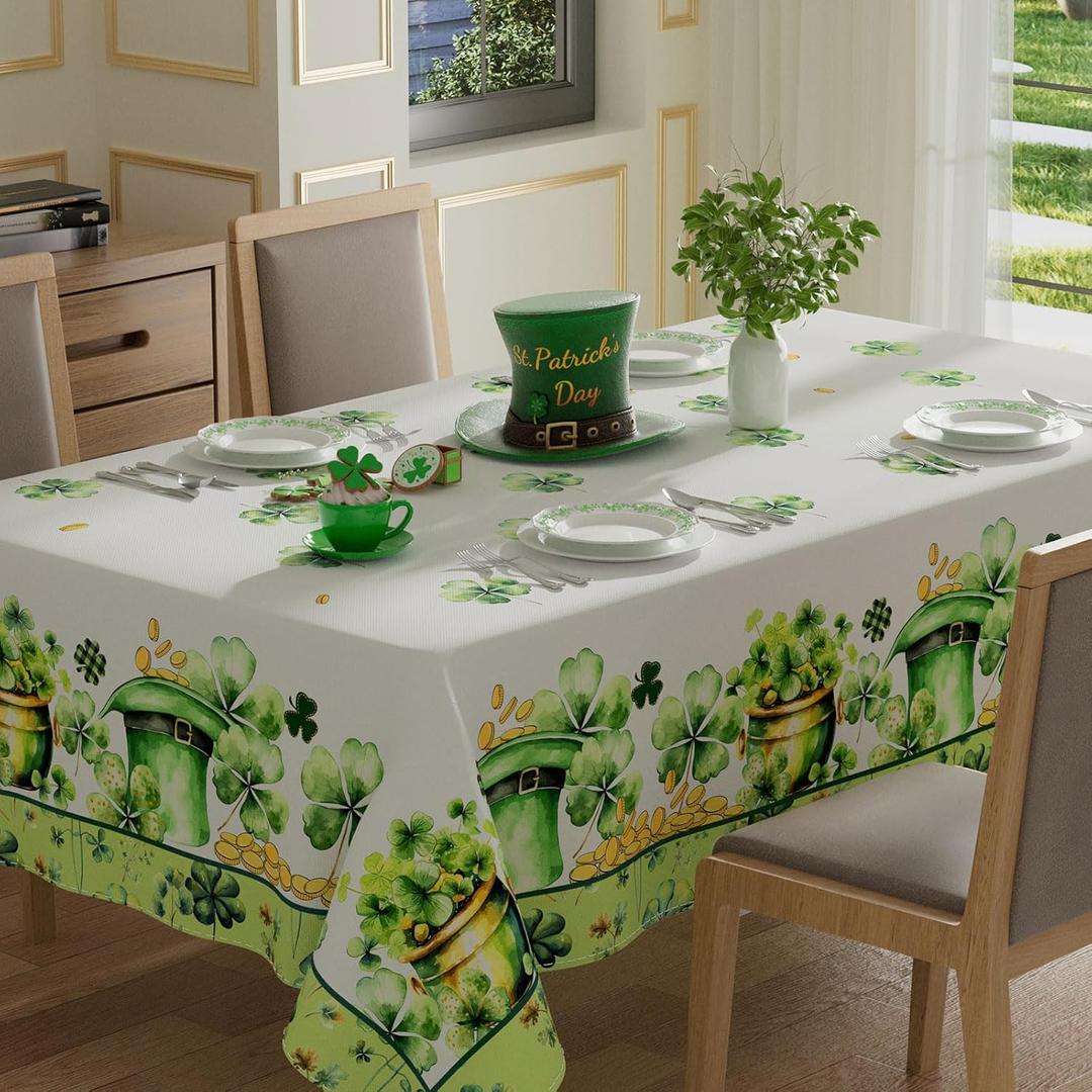 XCHI Green Hats Shamrock Coins St. Patrick's Day Tablecloth Rectangle Table Cloth Washable Table Covers for Indoor Outdoor Dining Home Party Decorations 60x120 Inch