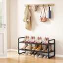 SAYZH Expandable Shoe Rack for Closet, Adjustable Metal Shoe Organizer with Sturdy Mesh Shelves for Boots & Heels, Stackable Shoe Storage for Entryway, Garage, Small Spaces (Black, 2-Tier)