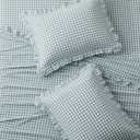 KKJIAF 4 Pieces Plaid Ruffle King Size Sheets Set, Cotton Gingham King Sheet Set Linen Feel Comfy Breathable Ruffed Plaid Bed Sheet Set with 16 Inch Deep Pocket, Dusty Blue