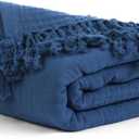 Salt Earth 100% Cotton Muslin Throw Blanket, Gauze Blanket 50"X60" Throw with Tassel 4 Layered for Couch, Bed, Living Room, Home,Lightweight & All Season Blankets & Throws, Skin Friendly(Navy Blue)