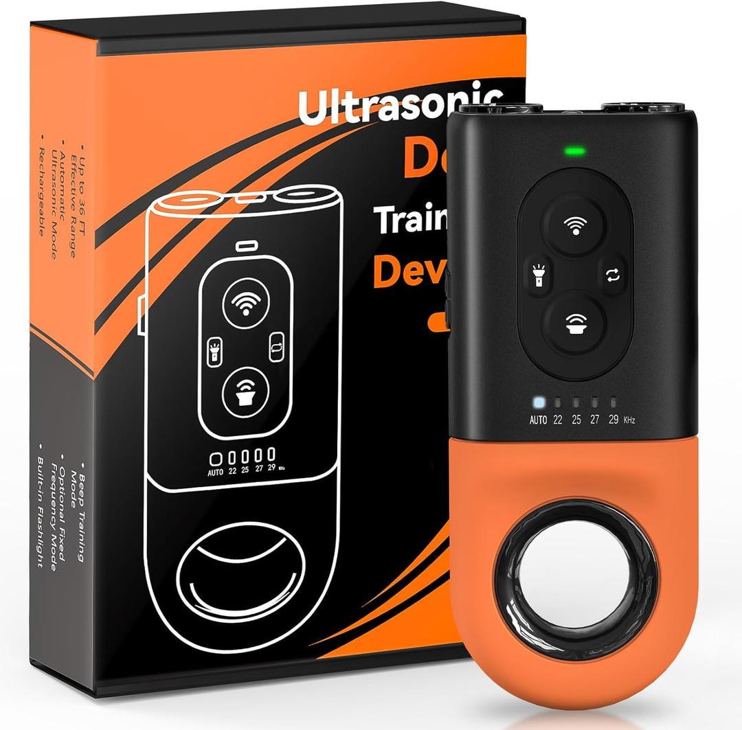 Dog Bark Deterrent Devices, Anti Barking Device for Dogs with Dual Emitters, 35 ft Range, LED Flashlight, Rechargeable Handheld Trainer, Safe & Effective, Stop Neighbors Dog