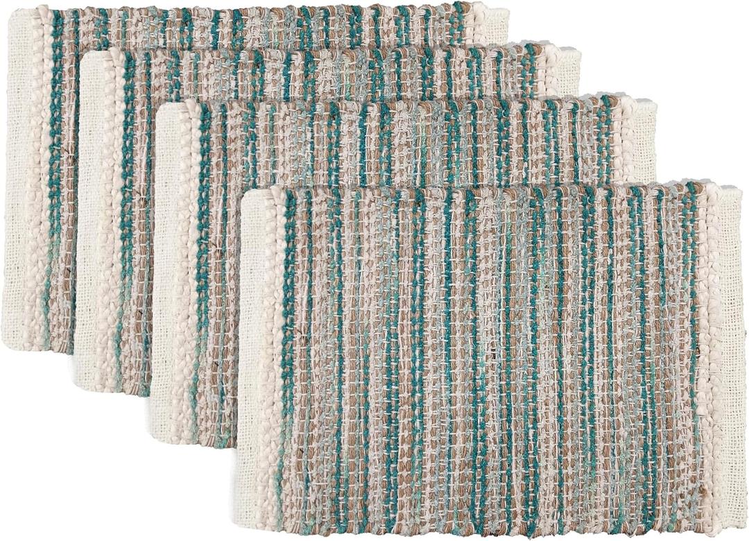 Hausattire Woven Jute Placemats, Teal, Set of 4, 13x19 Inches
